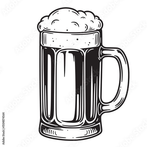 Vintage beer stein silhouette illustration with frothy head perfect for pub and brewery designs