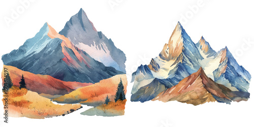himalayan mountain lanscape watercolor vector illustration