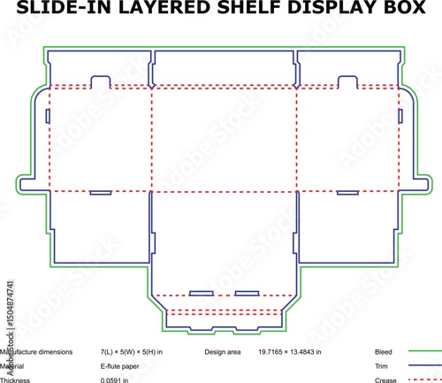 Slide in layered shelf display box diecut template