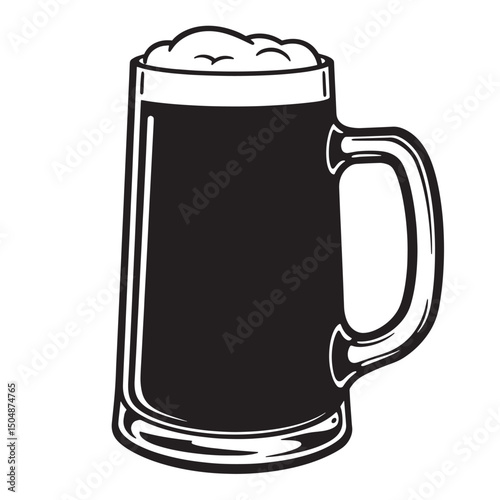 Vector silhouette of a classic beer mug filled with dark beer and foamy head perfect for pubs and brewery advertising