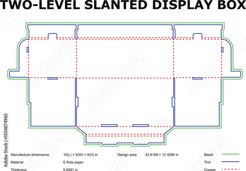 Two level slanted display box diecut template design