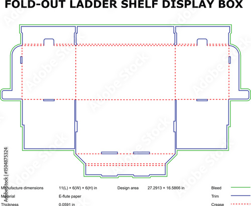 Fold out ladder shelf display box diecut template