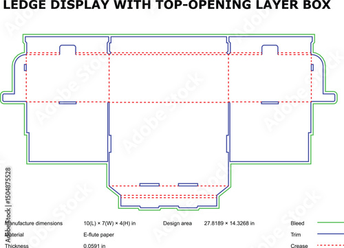 Ledge display box top opening layer diecut template