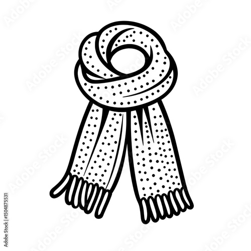 Knotted wool scarf icon with stripes and fringe ends for winter clothing and accessories design