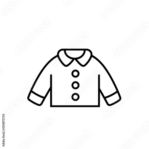 Outline icon of a children’s coat with buttons for fashion design and clothing catalogs