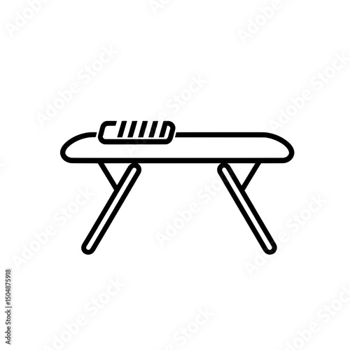 Outline icon of ironing board with handheld iron for domestic cleaning vector design