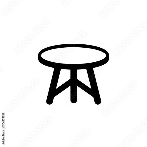 Minimal vector icon of a round wooden table with tripod legs for interior design concepts