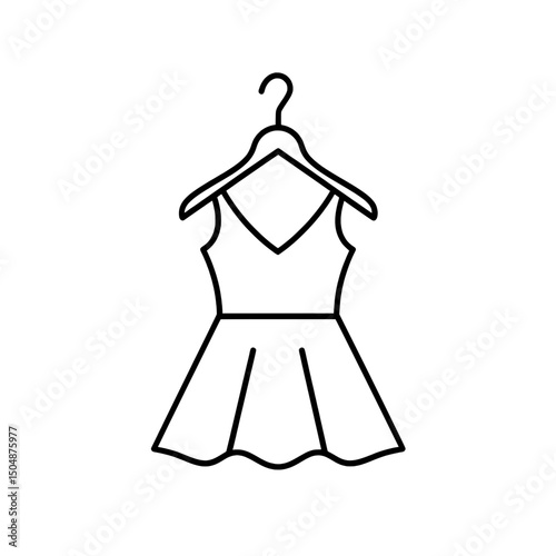 Stylish vector image of a short backless dress on hanger for clothing websites and print materials