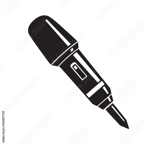A simple black and white silhouette illustration of a stylus pen for digital design and writing