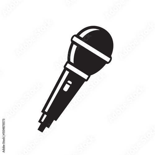 Professional black and white vector illustration of a classic microphone silhouette for audio and vocal communication