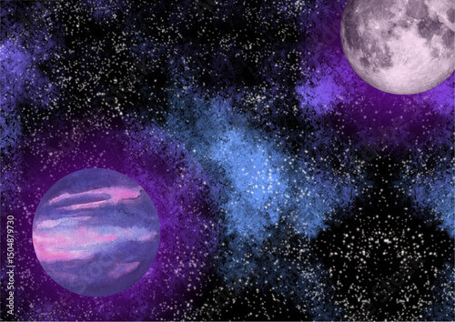 Night sky with moon and stars over planet Earth