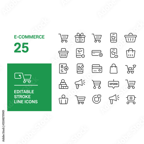 E commerce essentials a set of vector line icons showcasing the digital storefront experience in a