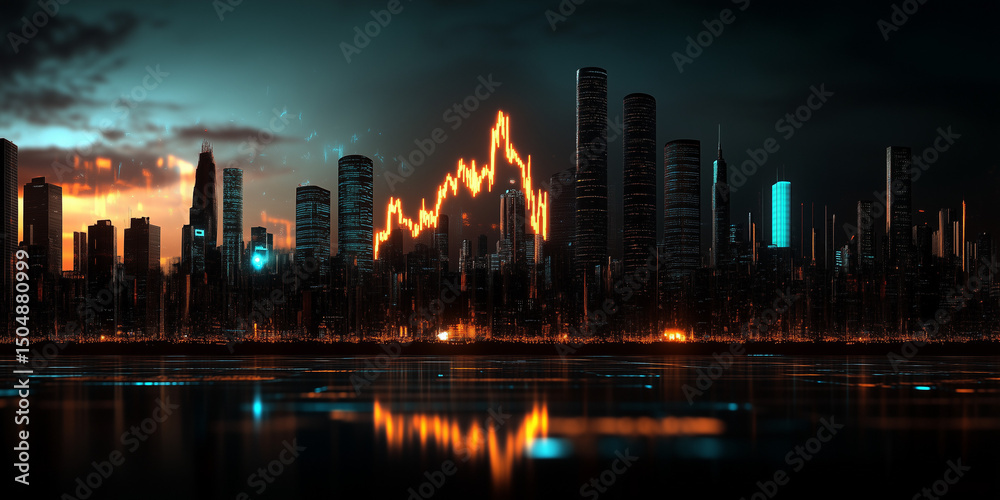 Fototapeta premium Semiconductor industry growth insights futuristic cityscape digital graph analysis urban environment aerial viewpoint