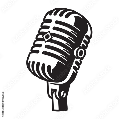 Classic retro microphone black and white silhouette design for music broadcasting audio recording and vocal performances