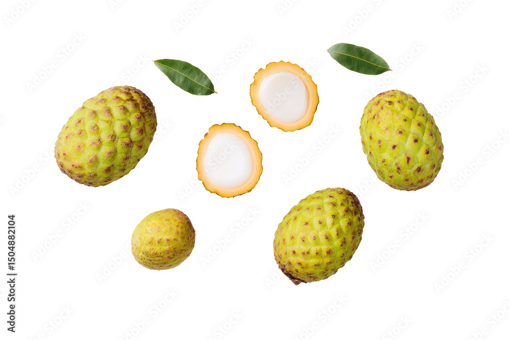 Juicy araticum slices flat-lay isolated on transparent background, great for antioxidant juice labels and health blogs Juicy araticum slices flat-lay isolated on transparent background, great for antioxidant juice labels and health blogs