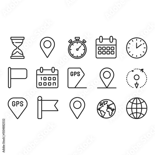 Navigating Time and Place A Collection of Essential Icons for Planning and Global Connections in