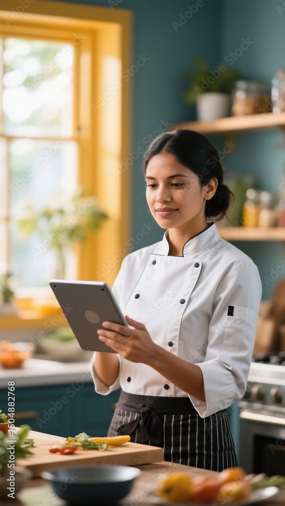Fototapeta premium Chef Using Tablet in Kitchen