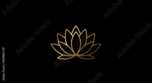 Golden Lotus Flower on Black Background Minimalist Design