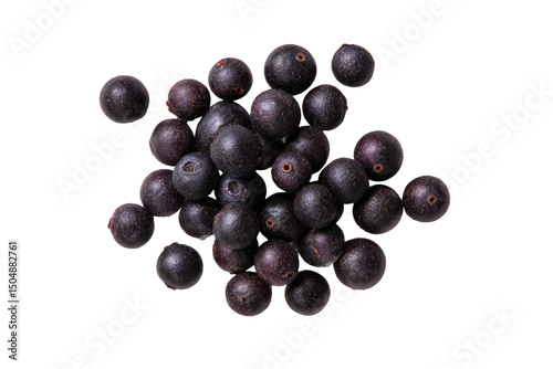 Symmetrical acai berries flat-lay isolated on transparent background, perfect for clean food blogs and diet infographics