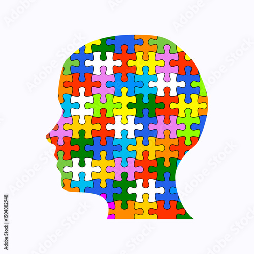 Man head profile jigsaw puzzle. Flat design vector isolated on white background.