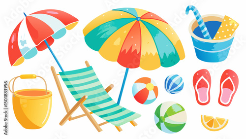 summer beach icons set