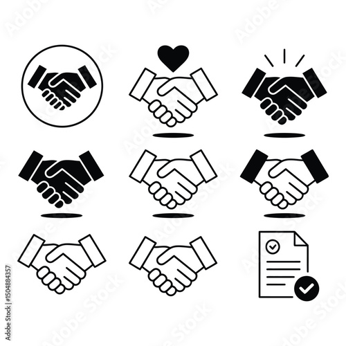 Symbols of unity handshake icons representing business agreements and partnerships with clean vector