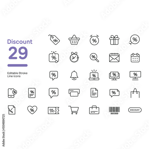Unlock Huge Savings with Discount Line Icons for Amazing Deals and Promotions in Clear Black and