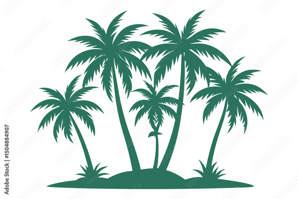 Obraz premium Coconut Palm Trees on Beach Island Drawing