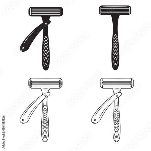 Black and white shaver illustrations of different razor styles and designs