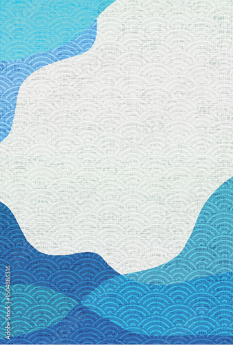 青　和紙　波　模様　背景