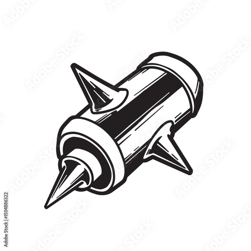 Bold black and white silhouette of a detailed spiked pushpin vector illustration