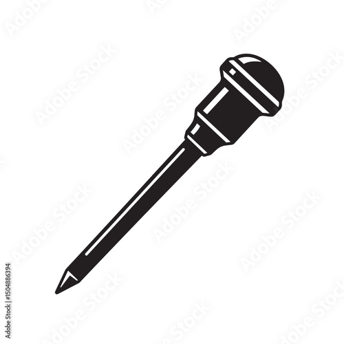 Black and white illustration of a soldering iron tool silhouette isolated on a white background for crafts and electronics.