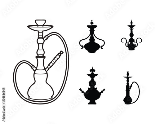 hookah vector set, hookah black silhouette.