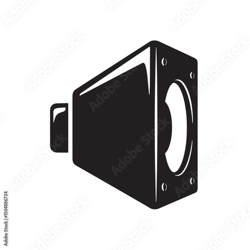 Black and white silhouette of a loudspeaker depicting audio sound and music technology concept