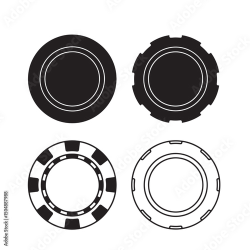 Four poker chip silhouettes showing different casino game variations in black and white vector illustration