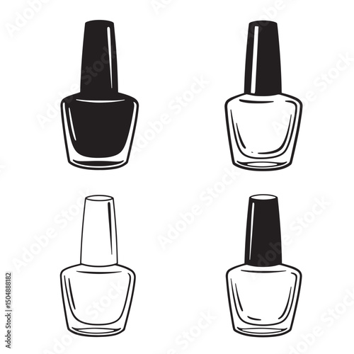 Elegant silhouette nail polish bottles in black and white isolated on white background