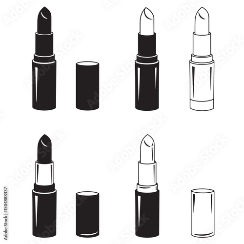 Monochrome lipstick set design element silhouette concept for beauty and cosmetics