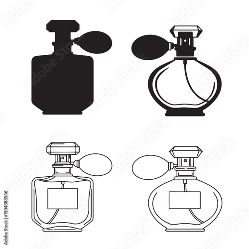 Elegant perfume bottle designs in silhouette style vector illustration for beauty and fashion concepts