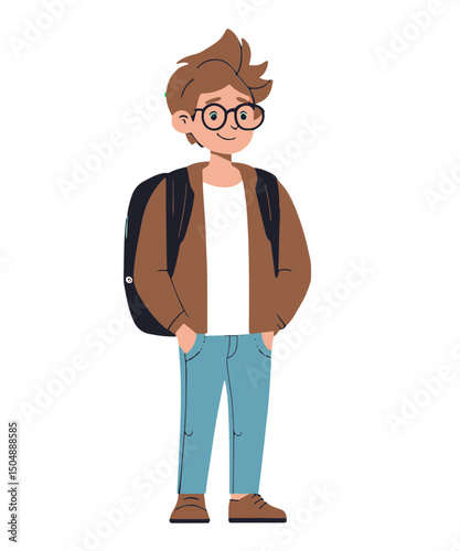 Illustration of Man with Backpack and Glasses
