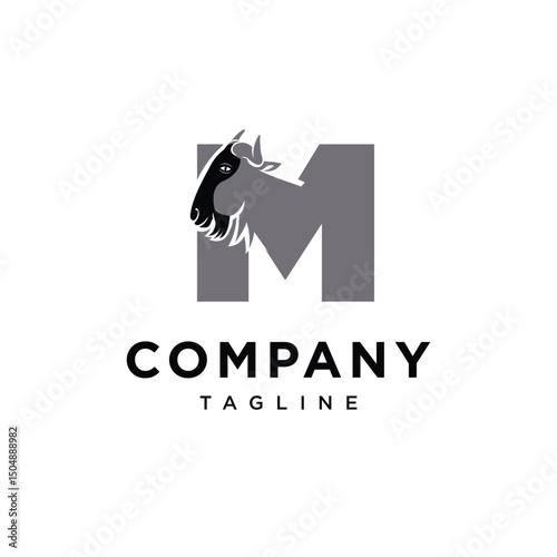 Letter M Wildebeest Logo Icon Vector