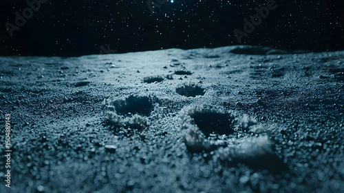 Moon Surface Footprints Under Starry Sky with Dark Background