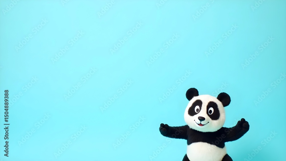 Fototapeta premium cat on blue background, panda on bamboo, panda on bamboo mat, panda and bamboo, panda with bamboo, 