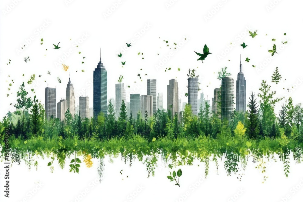 Fototapeta premium Eco Cityscape Green Urban Sustainable Future Buildings Nature