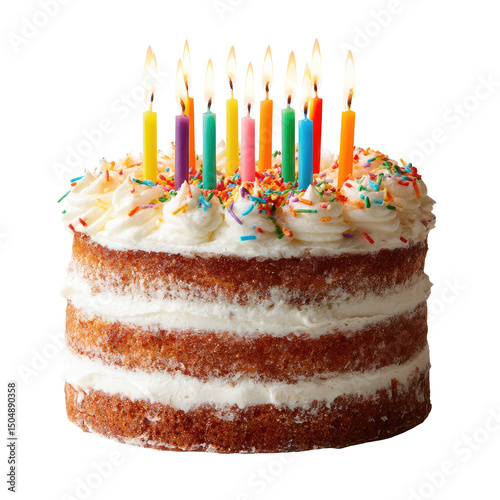  Birthday Cake with Candles on Transparent Background