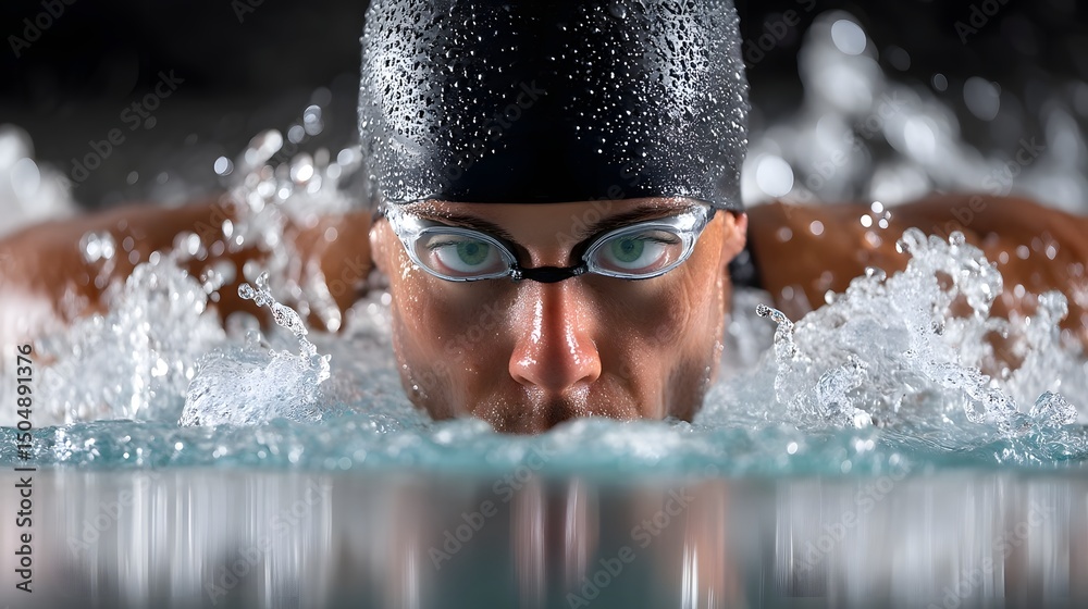Fototapeta premium Athlete in motion:swimmer performing butterfly stroke underwater