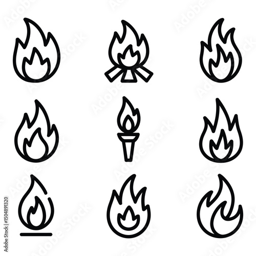 A series of flames representing power passion and transformation in a stark minimalist line drawing