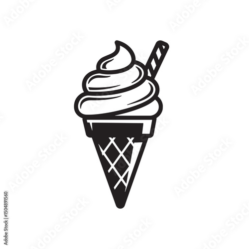 Classic black and white silhouette ice cream cone design perfect for summer and sweet treats
