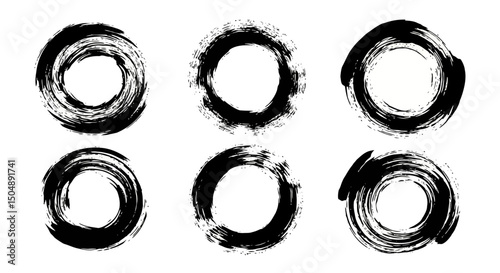 Zen Circle Brush Strokes: Abstract Calligraphy Elements