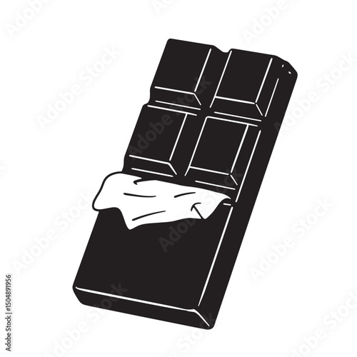 Delicious chocolate bar illustration showcasing a vector silhouette with a partially unwrapped wrapper depicting a sweet treat concept