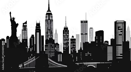 New york city skyline black and white